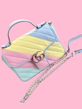 Miami  Style Pastel Gucci Style Quilted Crossbody Handbag with Chain Strap